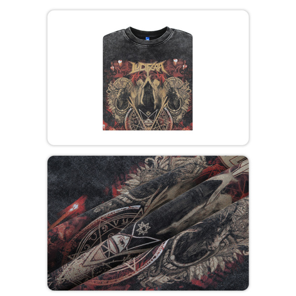 Round neck sweatshirt retro washed distressed dark print 12