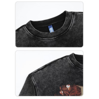 Round neck sweatshirt retro washed distressed dark print 12