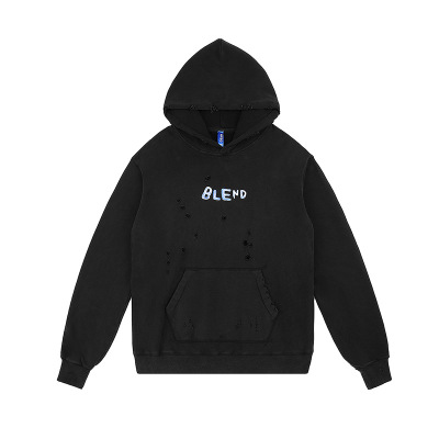 Washed and distressed sweatshirt with holes and loose fit 11