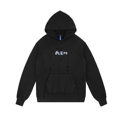 Washed and distressed sweatshirt with holes and loose fit 11