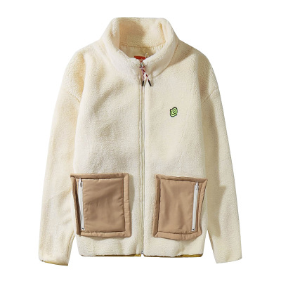 men's lamb wool jacket, plush and thickened stand collar cotton jacket 13