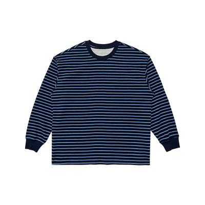 Contrast striped long-sleeved T-shirt with loose round neck 48