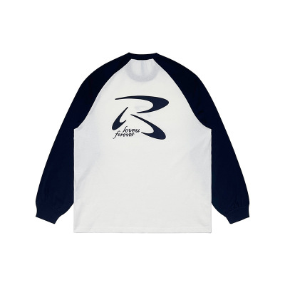 Retro Raglan Sleeve T-shirt Casual Loose Versatile Long Sleeve 45