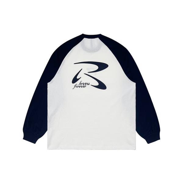 Retro Raglan Sleeve T-shirt Casual Loose Versatile Long Sleeve 45